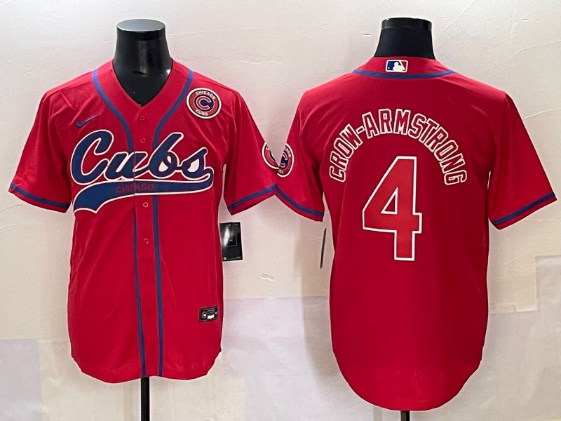 Men 2025 Chicago Cubs #4 Crow-Armstrong Red Joint Name Nike MLB Jersey style 7